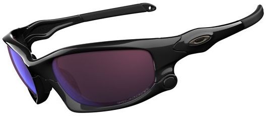 Split Jacket in Polished Black w/Grey / OO Blue Iridium Polarized